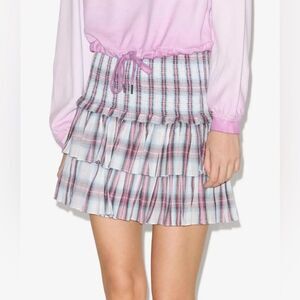 NWT Isabel Marant Naomi Mini Skirt size 36  Women's Smocked Plaid Check Printed